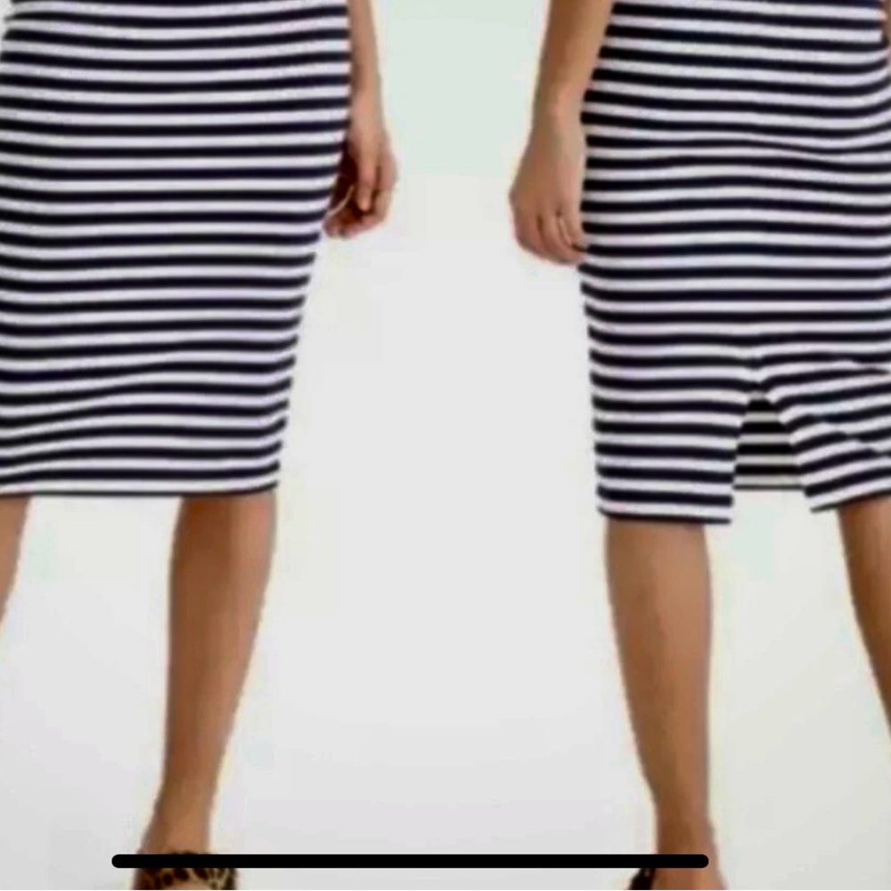 J. Crew Navy and White Midi Pencil Skirt for Work